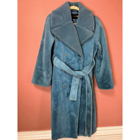 STINE GOYA Happy Faux Fur Jacket in Teal Blue XS - Picture 3 of 8